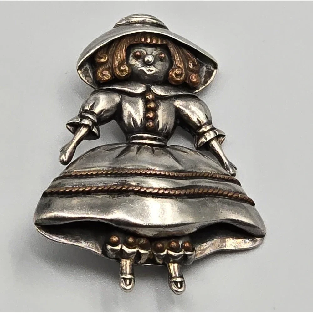 Vintage Margot de Taxco Sterling Silver Brooch Girl Pin Mexico - Picture 2 of 9